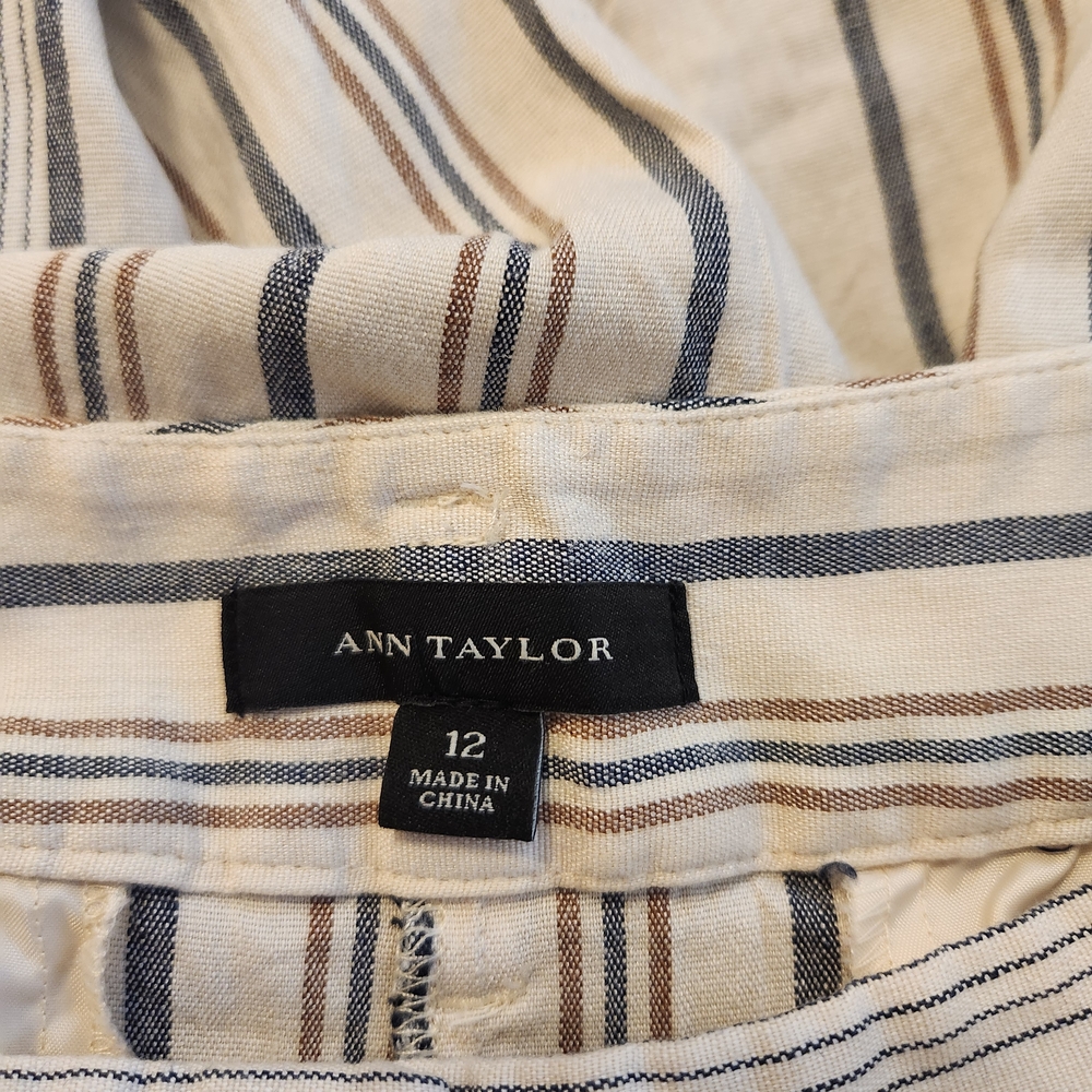 Ann Taylor Loft Linen Pants Women Sz 12 Straight Leg Beach Summer Striped - Picture 15 of 16